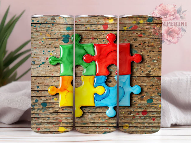 Autism Awareness Puzzle Piece 20oz Tumbler, Puzzle Piece Design, 20oz Tumbler Wrap, Special Needs Gift, Autism Support, Custom Drinkware, Neurodiversity Gift Sublimation Li Zamperini 