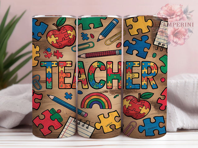 Autism Awareness Puzzle Piece Teacher Tumbler Wrap, Teacher Gift Wrap, 20oz Sublimation Wrap, Autism Teacher Design, Puzzle Piece Tumbler, Special Education Gift, Awareness Tumbler Sublimation Li Zamperini 