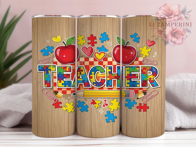 Autism Awareness Puzzle Piece Teacher Tumbler Wrap, Teacher Gift Wrap, 20oz Sublimation Wrap, Autism Teacher Design, Puzzle Piece Tumbler, Special Education Gift, Awareness Tumbler Sublimation Li Zamperini 