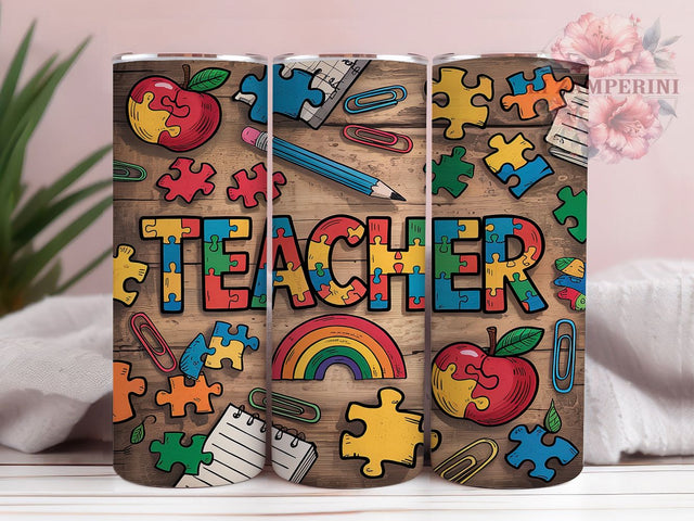 Autism Awareness Puzzle Piece Teacher Tumbler Wrap, Teacher Gift Wrap, 20oz Sublimation Wrap, Autism Teacher Design, Puzzle Piece Tumbler, Special Education Gift, Awareness Tumbler Sublimation Li Zamperini 