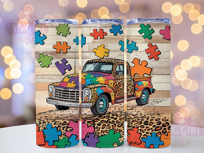 Autism Awareness Truck 20oz Tumbler, Autism Truck Design, 20oz Sublimation, Special Education, Puzzle Ribbon, Teacher Gift, Awareness Day Sublimation SvggirlplusArt 
