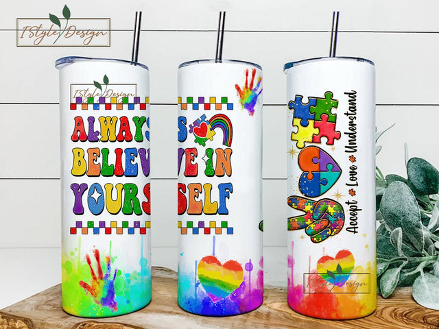 Autism Awareness Tumbler Wrap, 20 oz Skinny Sublimation Tumbler Design, Autism Sublimation Design, Affirmation Tumbler Png Wrap Download Sublimation iStyleDesign 