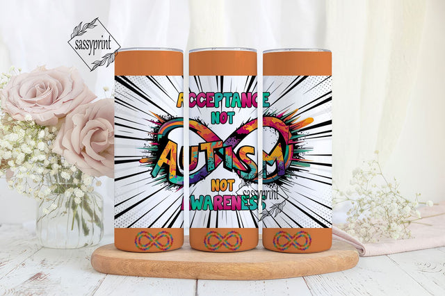 Autism Awareness Tumbler Wrap, Acceptance Not Awareness, 20oz Skinny Tumbler Design, Colorful Digital Download, Sublimation Graphics Sublimation sassyprint 