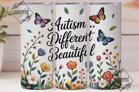 Autism Butterfly Floral Tumbler Wrap Sublimation sassyprint 