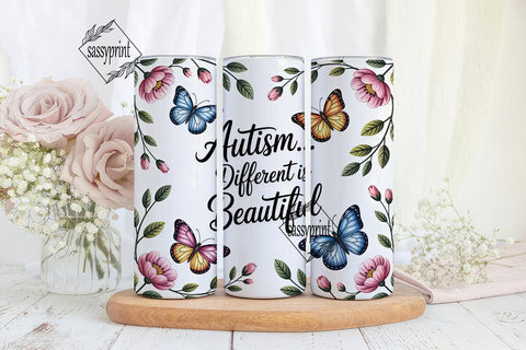 Autism Butterfly Floral Tumbler Wrap Sublimation sassyprint 