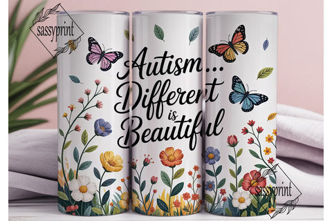 Autism Butterfly Floral Tumbler Wrap Sublimation sassyprint 