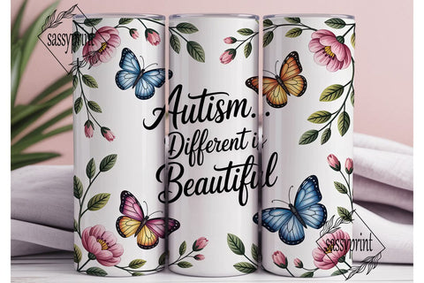 Autism Butterfly Floral Tumbler Wrap Sublimation sassyprint 