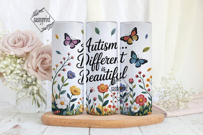 Autism Butterfly Floral Tumbler Wrap Sublimation sassyprint 