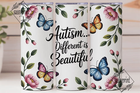 Autism Butterfly Floral Tumbler Wrap Sublimation sassyprint 