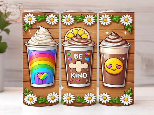 Autism Coffee 20oz Tumbler Png, Straight & Tapered Tumbler Png, Be Kind Tumbler Png, Digital Download PNG Sublimation Lara' s Designs 