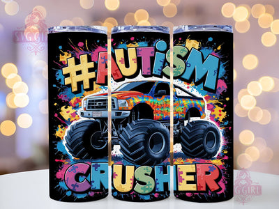 Autism Crusher 20oz Tumbler Wrap Sublimation Design, Straight Tapered Tumbler Wrap, Autism Awareness Tumbler Png, Instant Digital Download Sublimation SvggirlplusArt 