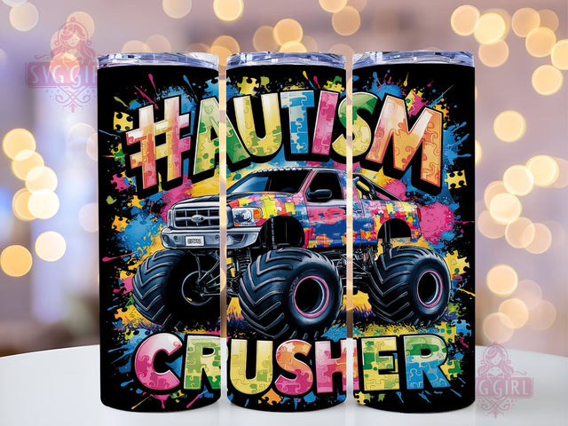 Autism Crusher 20oz Tumbler Wrap Sublimation Design, Straight Tapered Tumbler Wrap, Autism Awareness Tumbler Png, Instant Digital Download Sublimation SvggirlplusArt 