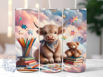 Autism Highland Cow 20oz Skinny Tumbler, Autism Awareness Tumbler Png, Straight & Tapered Tumbler Wrap, Instant Digital Download Sublimation ToriDesigns 