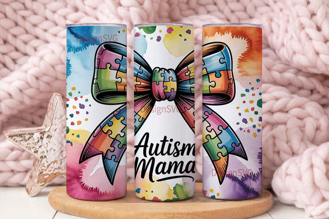 Autism Mama 20oz Tumbler Wrap Sublimation DesignSVG 