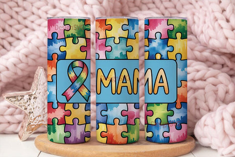 Autism Mama Puzzle 20oz Tumbler Wrap Sublimation DesignSVG 
