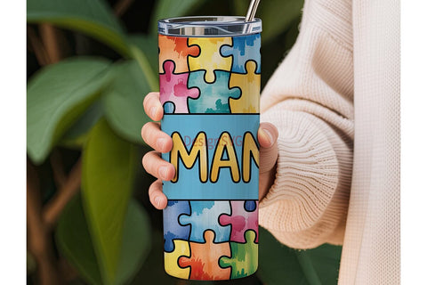 Autism Mama Puzzle 20oz Tumbler Wrap Sublimation DesignSVG 