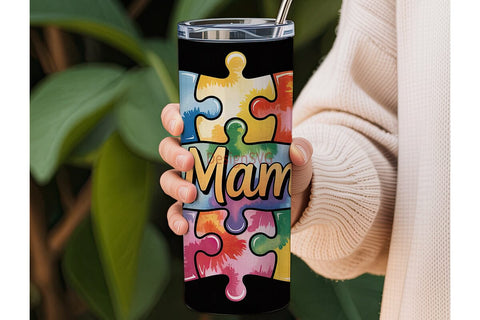 Autism Mama Puzzle 20oz Tumbler Wrap Sublimation DesignSVG 