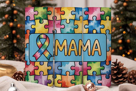 Autism Mama Puzzle 20oz Tumbler Wrap Sublimation DesignSVG 