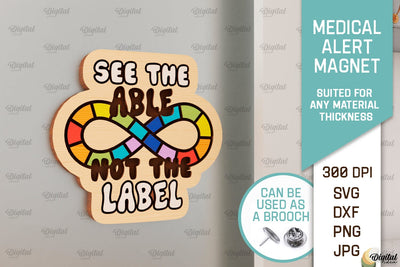 Autism Medical Alert Magnet Laser Cut. Wooden Magnet SVG SVG Evgenyia Guschina 