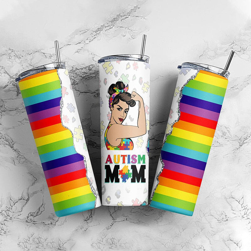 Autism mom 20 oz Skinny Tumbler Autism Wrap PNG, Autism Awareness, rainbow Tumbler Wrap, Awareness Tumbler Sublimation CaldwellArt 
