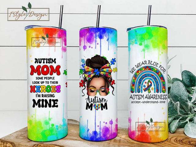 Autism mom 20 oz skinny tumbler png, Autism Awareness tumbler wrap png, Awareness 20 oz tumbler designs, tumbler png download Sublimation iStyleDesign 
