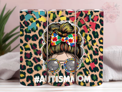 Autism Mom Afro Messy Bun 20oz Tumbler Wrap PNG, Autism Awareness Tumbler Png, Straight & Tapered Tumbler Wrap, Instant Digital Download Sublimation Li Zamperini 