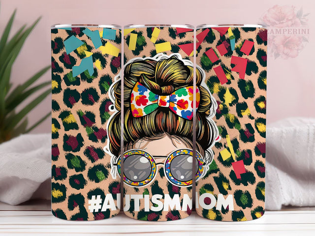 Autism Mom Afro Messy Bun 20oz Tumbler Wrap PNG, Autism Awareness Tumbler Png, Straight & Tapered Tumbler Wrap, Instant Digital Download Sublimation Li Zamperini 