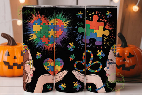 Autism Mom Life 20oz Tumbler Wrap Sublimation PixelChick 