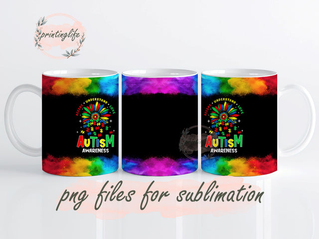 Autism Mug, Embrace Neurodiversity, Heart Rainbow Puzzle Mug Wrap Design, Instant Digital Design Download Mug Wrap Design, Mug Design PNG Sublimation PrintingLife 