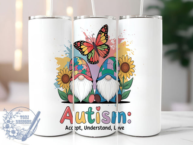 Autism Sunflower Gnome 20oz Tumbler, Sunflower Gnome Tumbler, 20oz Sublimation Tumbler, Puzzle Piece Tumbler Wrap, Support Autism Tumbler, Boho Gnome Design, Neurodiversity Tumbler Sublimation ToriDesigns 