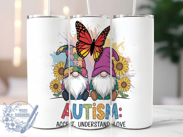 Autism Sunflower Gnome 20oz Tumbler, Sunflower Gnome Tumbler, 20oz Sublimation Tumbler, Puzzle Piece Tumbler Wrap, Support Autism Tumbler, Boho Gnome Design, Neurodiversity Tumbler Sublimation ToriDesigns 