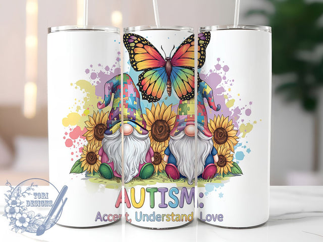 Autism Sunflower Gnome 20oz Tumbler, Sunflower Gnome Tumbler, 20oz Sublimation Tumbler, Puzzle Piece Tumbler Wrap, Support Autism Tumbler, Boho Gnome Design, Neurodiversity Tumbler Sublimation ToriDesigns 
