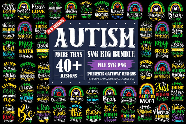Autism Svg Big Bundle/ 40 designs,Best Seller,SVGs,Quotes and Sayings,Food & Drink,On Sale, Print & Cut SVG designmaster24 