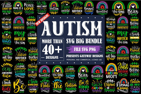 Autism Svg Big Bundle/ 40 designs,Best Seller,SVGs,Quotes and Sayings,Food & Drink,On Sale, Print & Cut SVG designmaster24 