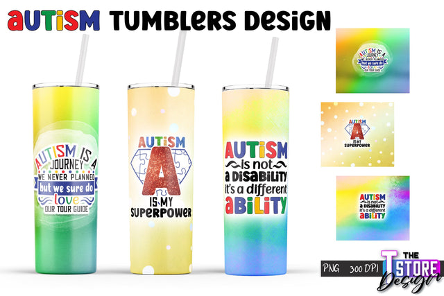 Autism Tumbler | Autism Awareness PNG Design | 20 Oz Tumbler | Tumbler Wrap v.1 Sublimation The T Store Design 