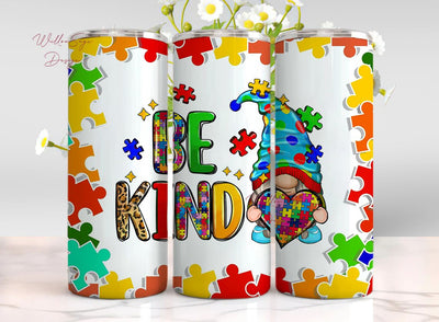 Autism Tumbler, Embrace Neurodiversity, Heart Rainbow Puzzle, BeKind 20oz Skinny Tumbler Wrap Autism Awareness accept understand love Wrap PNG Sublimation WillowSageDesign 