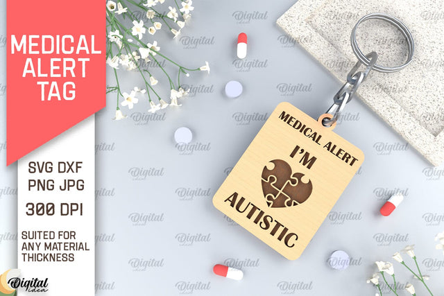 Autistic Alert Tag SVG. Medical Alert Tag Laser Cut SVG Evgenyia Guschina 