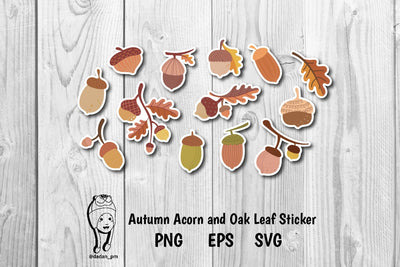 Autumn Acorn and Oak Leaf Sticker SVG dadan_pm 
