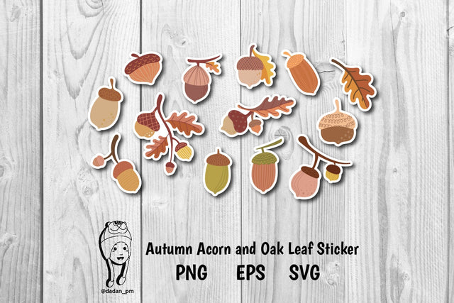 Autumn Acorn and Oak Leaf Sticker SVG dadan_pm 