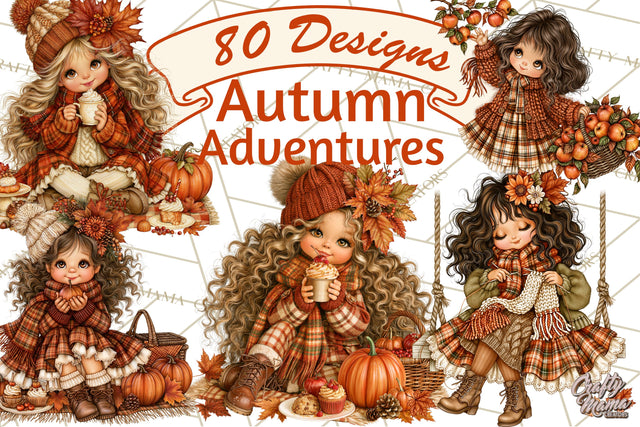 Autumn Adventures Cozy Fall Girl Clipart PNG Sublimation Crafty Mama Studios 