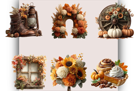Autumn Aesthetic Elements PNG Clipart Bundle. Sublimation SVGArt 
