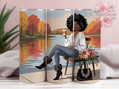 Autumn Afro Woman Empowerment Tumbler Wrap, Autumn Theme, Fall Colors, Melanin Pride, Empowerment Style, Seasonal Wrap, Sublimation Design Sublimation Li Zamperini 