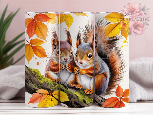 Autumn Alcohol Ink Squirrel Tumbler, Autumn Alcohol Ink Pattern, Cozy Wildlife Design, 20Oz Sublimation Wrap, Seasonal Forest Art, Rustic Heart Texture, Tumbler Sublimation Sublimation Li Zamperini 