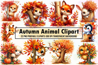 Autumn Animal Clipart, Fall Clipart Sublimation designartist 