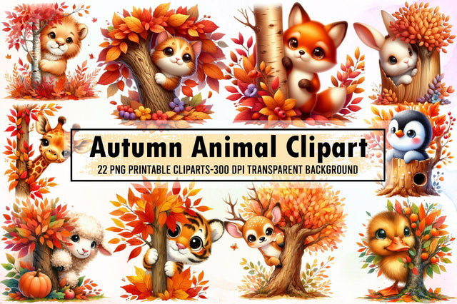 Autumn Animal Clipart, Fall Clipart Sublimation designartist 
