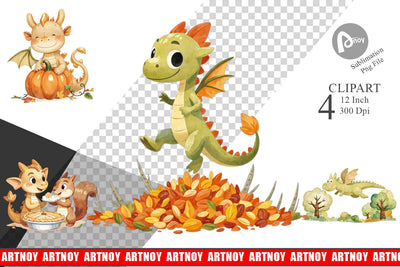 Autumn Baby Dragons Clipart Sublimation artnoy 