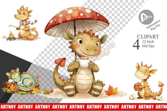 Autumn Baby Dragons Clipart Sublimation artnoy 