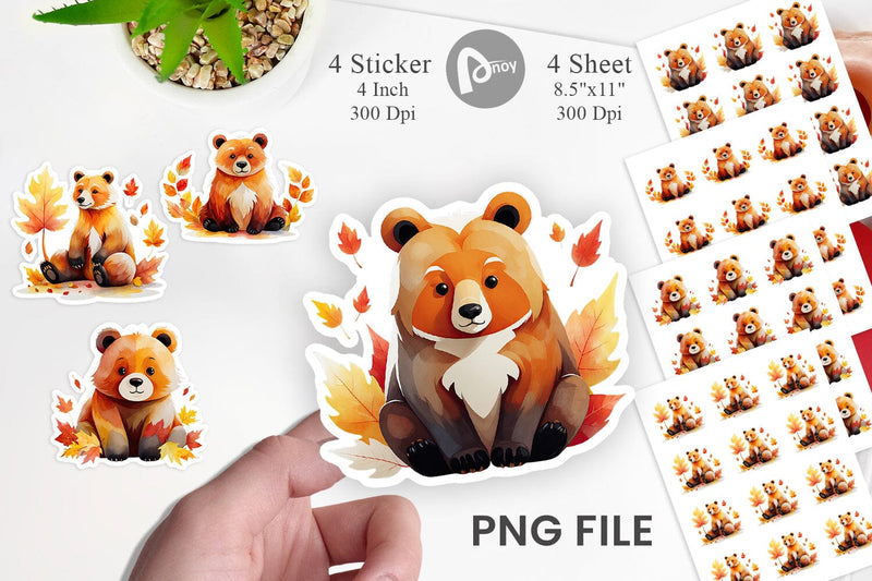 Autumn Bear Watercolor Sticker Sublimation artnoy 