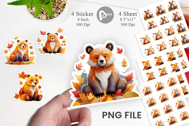 Autumn Bear Watercolor Sticker Sublimation artnoy 