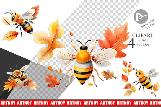 Autumn Bee Watercolor Clipart Sublimation artnoy 